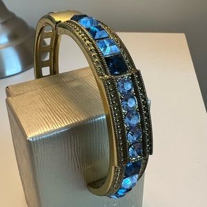 Heidi Daus Light/Deep Blue Swarovski Crystals, Clamp Bangle Bronze Tone Setting